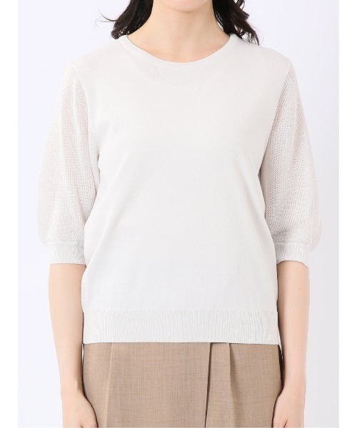 m.f.editorial(エムエフエディトリアル)の「【ストレッチ 接触冷感 UV ウォッシャブル】タカキュー レディース 快適機能 メッシュ切替 半袖 ニット プルオーバー(ニット/セーター・レディース・アイボリー・L)」の19枚目の写真
