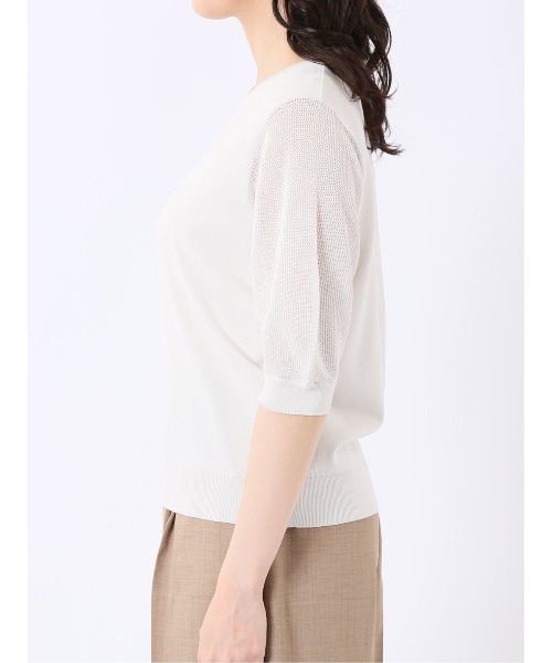 m.f.editorial(エムエフエディトリアル)の「【ストレッチ 接触冷感 UV ウォッシャブル】タカキュー レディース 快適機能 メッシュ切替 半袖 ニット プルオーバー(ニット/セーター・レディース・アイボリー・L)」の20枚目の写真