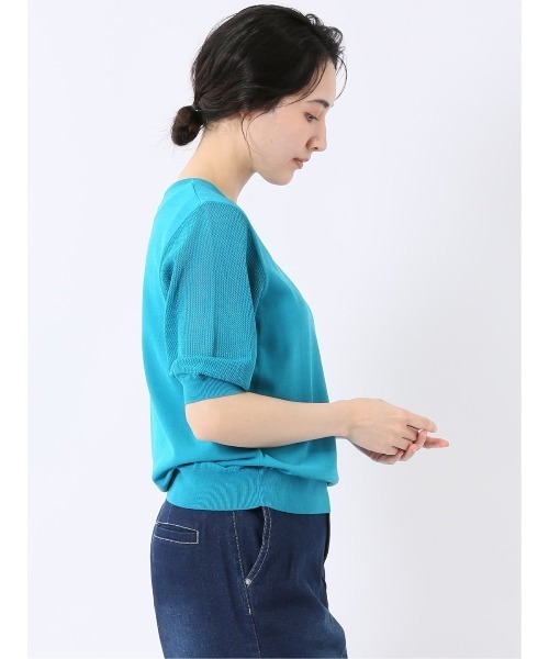m.f.editorial(エムエフエディトリアル)の「【ストレッチ 接触冷感 UV ウォッシャブル】タカキュー レディース 快適機能 メッシュ切替 半袖 ニット プルオーバー(ニット/セーター・レディース・アイボリー・L)」の2枚目の写真