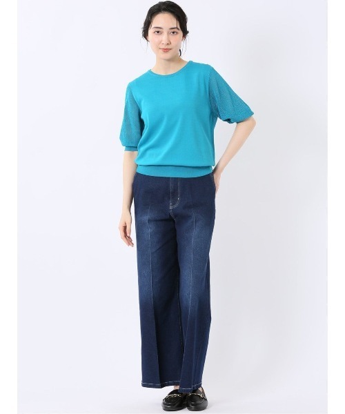 m.f.editorial(エムエフエディトリアル)の「【ストレッチ 接触冷感 UV ウォッシャブル】タカキュー レディース 快適機能 メッシュ切替 半袖 ニット プルオーバー(ニット/セーター・レディース・アイボリー・L)」の3枚目の写真