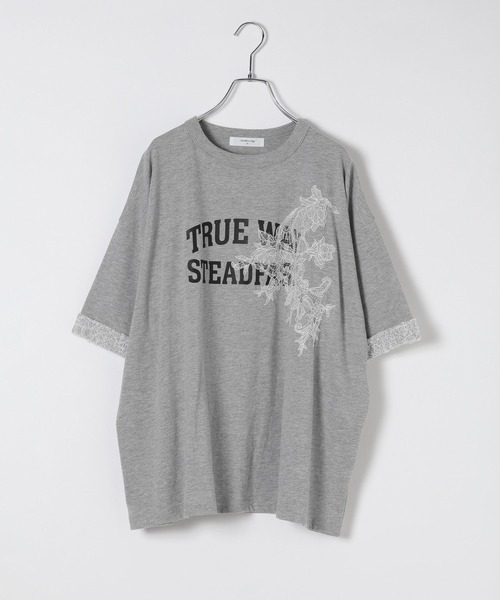 studio CLIP(スタディオクリップ)の「レースロゴロールアップTシャツ(Tシャツ/カットソー・レディース・グレー/カーキ/アイボリー・FREE)」の4枚目の写真