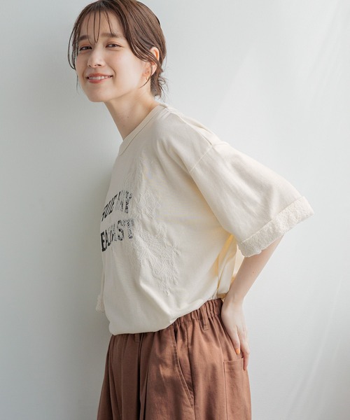 studio CLIP(スタディオクリップ)の「レースロゴロールアップTシャツ(Tシャツ/カットソー・レディース・グレー/カーキ/アイボリー・FREE)」の16枚目の写真