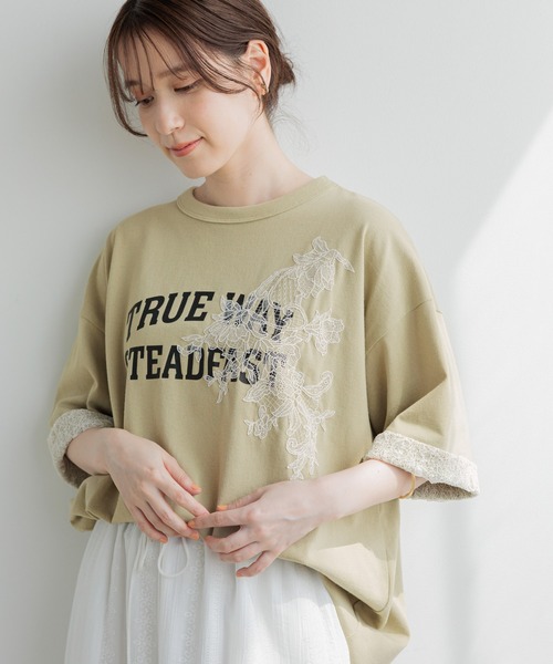 studio CLIP(スタディオクリップ)の「レースロゴロールアップTシャツ(Tシャツ/カットソー・レディース・グレー/カーキ/アイボリー・FREE)」の19枚目の写真
