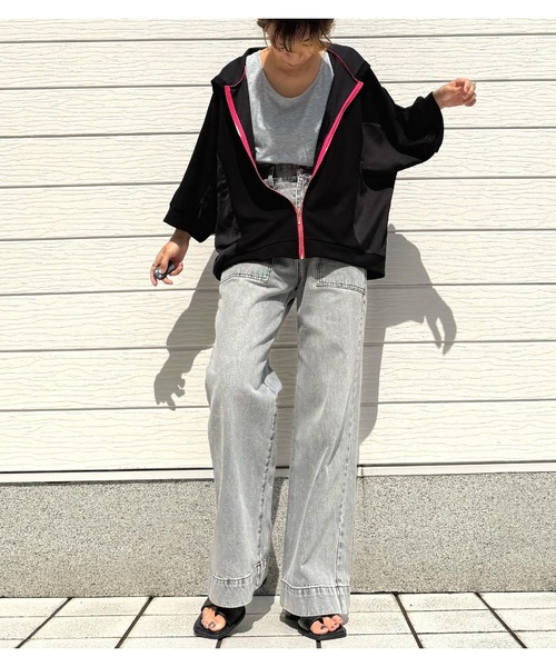Q(キュー)の「ドルマンパーカー(パーカー・レディース・ブラック/オリーブ・MEDIUM)」の17枚目の写真