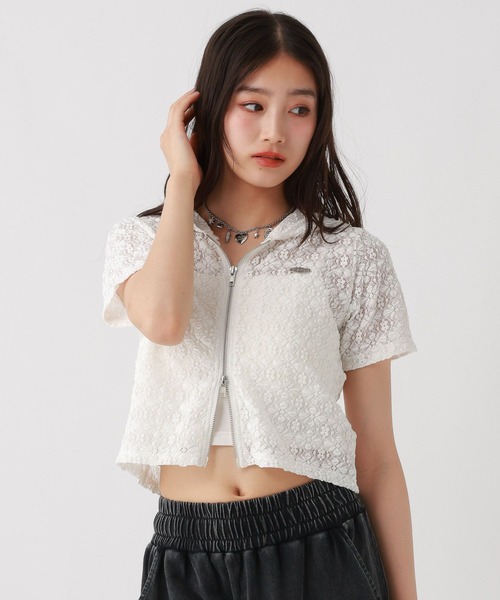 repipi armario(レピピ アルマリオ)の「レースWZIP半袖パーカー(パーカー・キッズ・ブラック/オフホワイト・MEDIUM/SMALL/LARGE)」の9枚目の写真