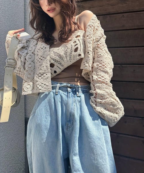 WILLFULLY(ウィルフリー)の「multi panel crochet knit(カーディガン/ボレロ・レディース・ナチュラル/ブラック・FREE)」の2枚目の写真