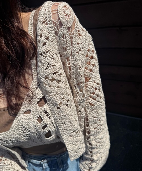 WILLFULLY(ウィルフリー)の「multi panel crochet knit(カーディガン/ボレロ・レディース・ナチュラル/ブラック・FREE)」の4枚目の写真