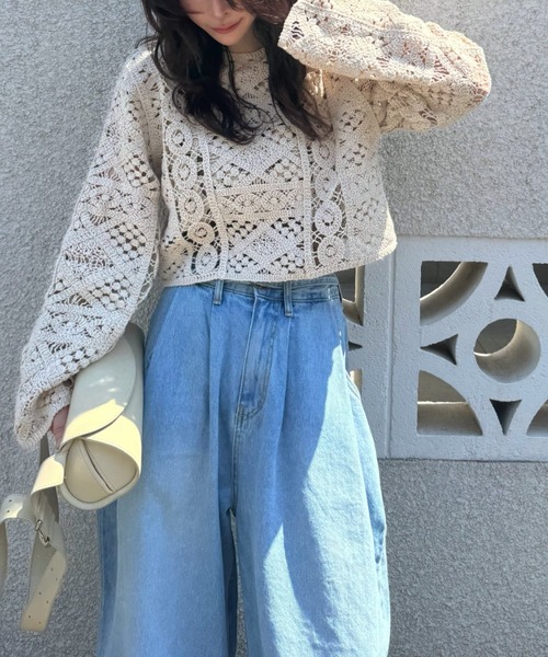 WILLFULLY(ウィルフリー)の「multi panel crochet knit(カーディガン/ボレロ・レディース・ナチュラル/ブラック・FREE)」の5枚目の写真