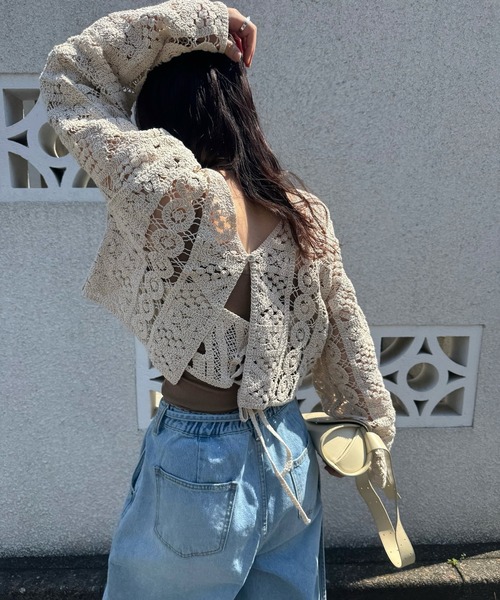 WILLFULLY(ウィルフリー)の「multi panel crochet knit(カーディガン/ボレロ・レディース・ナチュラル/ブラック・FREE)」の6枚目の写真