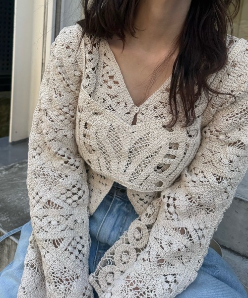 WILLFULLY(ウィルフリー)の「multi panel crochet knit(カーディガン/ボレロ・レディース・ナチュラル/ブラック・FREE)」の9枚目の写真