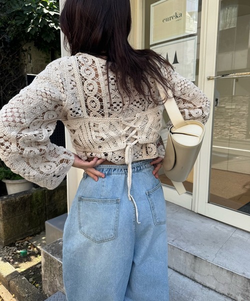 WILLFULLY(ウィルフリー)の「multi panel crochet knit(カーディガン/ボレロ・レディース・ナチュラル/ブラック・FREE)」の10枚目の写真