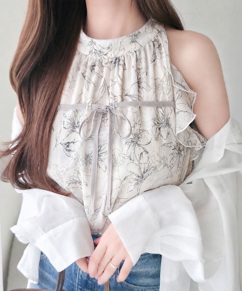mily bilet(ミウィビレット)の「【mily bilet】洗練された大人フェミニン。アメスリ リボン付きフリルブラウス チェック 花柄 ドット(シャツ/ブラウス・レディース・ドット/アイボリー系1/ブラック系1・LARGE/MEDIUM/SMALL/X-LARGE)」の3枚目の写真