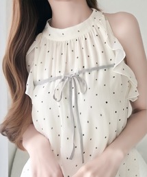 mily bilet（ミウィビレット）の「【mily bilet】洗練された大人フェミニン。アメスリ リボン付きフリルブラウス  チェック 花柄 ドット（シャツ/ブラウス）」