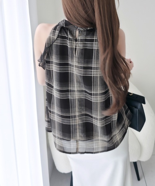 mily bilet(ミウィビレット)の「【mily bilet】洗練された大人フェミニン。アメスリ リボン付きフリルブラウス チェック 花柄 ドット(シャツ/ブラウス・レディース・ドット/アイボリー系1/ブラック系1・LARGE/MEDIUM/SMALL/X-LARGE)」の9枚目の写真