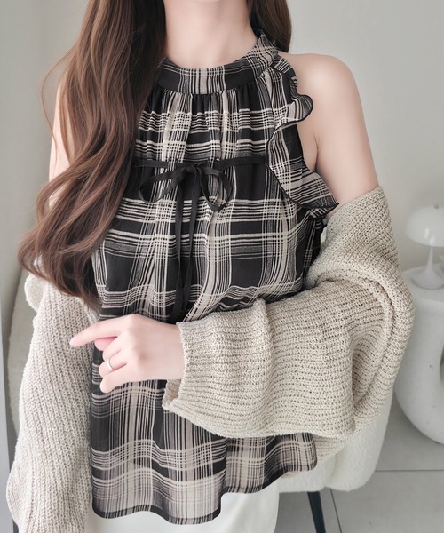 mily bilet(ミウィビレット)の「【mily bilet】洗練された大人フェミニン。アメスリ リボン付きフリルブラウス チェック 花柄 ドット(シャツ/ブラウス・レディース・ドット/アイボリー系1/ブラック系1・LARGE/MEDIUM/SMALL/X-LARGE)」の15枚目の写真