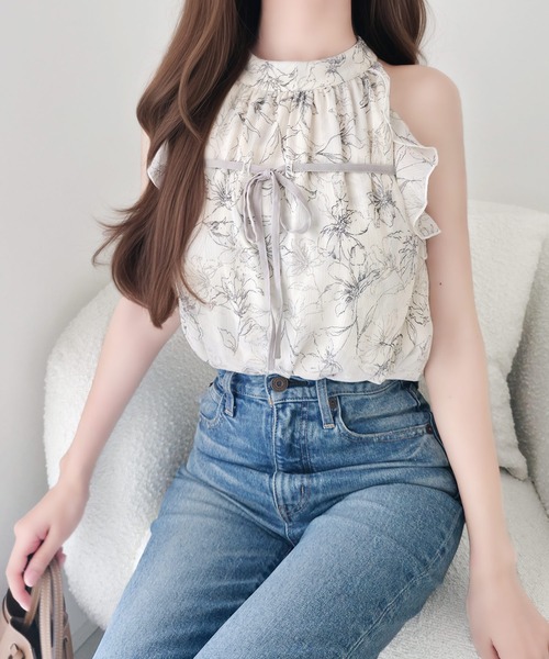mily bilet(ミウィビレット)の「【mily bilet】洗練された大人フェミニン。アメスリ リボン付きフリルブラウス チェック 花柄 ドット(シャツ/ブラウス・レディース・ドット/アイボリー系1/ブラック系1・LARGE/MEDIUM/SMALL/X-LARGE)」の19枚目の写真