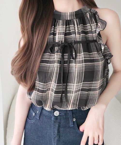 mily bilet(ミウィビレット)の「【mily bilet】洗練された大人フェミニン。アメスリ リボン付きフリルブラウス チェック 花柄 ドット(シャツ/ブラウス・レディース・ドット/アイボリー系1/ブラック系1・LARGE/MEDIUM/SMALL/X-LARGE)」の10枚目の写真