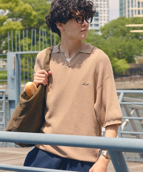 HECT(ヘクト)の「【HECT】High Gauge Skipper Logo Knit Polo / ハイゲージ畦編み ロゴ刺繍 スキッパー半袖ニットポロ<UVカット>(ポロシャツ・メンズ・オリーブ/ブラウン/ダークネイビー/チャコール/ブラック/ベージュ・S/L/M)」の4枚目の写真