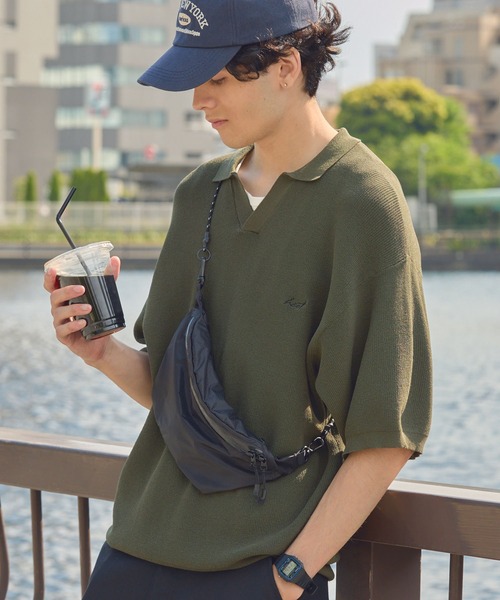HECT(ヘクト)の「【HECT】High Gauge Skipper Logo Knit Polo / ハイゲージ畦編み ロゴ刺繍 スキッパー半袖ニットポロ<UVカット>(ポロシャツ・メンズ・オリーブ/ブラウン/ダークネイビー/チャコール/ブラック/ベージュ・S/L/M)」の5枚目の写真