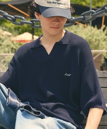 HECT（ヘクト）の「【HECT】High Gauge Skipper Logo Knit Polo   ハイゲージ畦編み ロゴ刺繍 スキッパー半袖ニットポロ<UVカット>（ポロシャツ）」