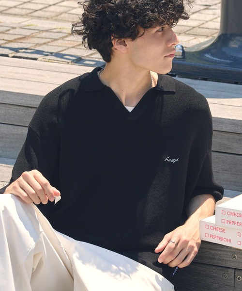 HECT】High Gauge Skipper Logo Knit Polo / ハイゲージ畦編み ロゴ