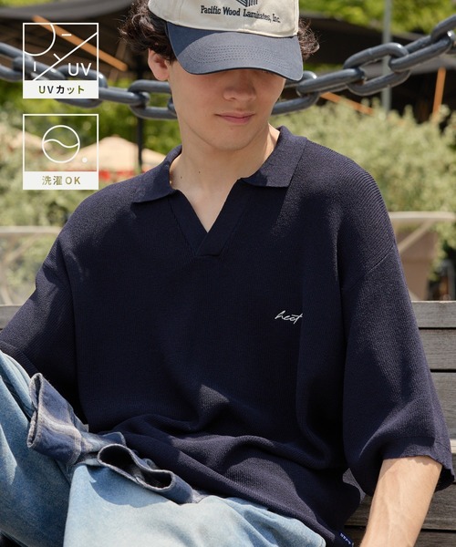 HECT】High Gauge Skipper Logo Knit Polo / ハイゲージ畦編み ロゴ