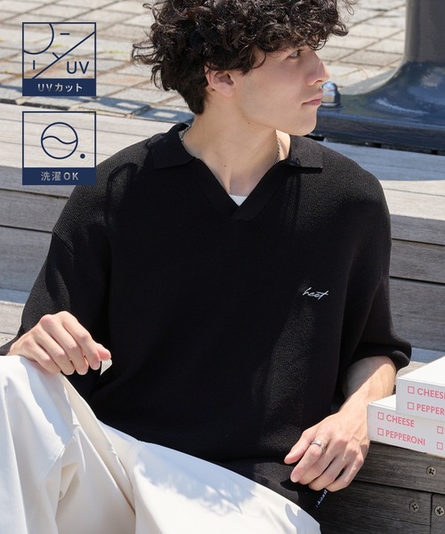 HECT】High Gauge Skipper Logo Knit Polo / ハイゲージ畦編み ロゴ