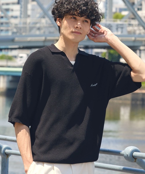HECT】High Gauge Skipper Logo Knit Polo / ハイゲージ畦編み ロゴ