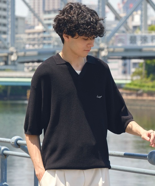 HECT】High Gauge Skipper Logo Knit Polo / ハイゲージ畦編み ロゴ