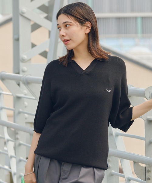 HECT】High Gauge Skipper Logo Knit Polo / ハイゲージ畦編み ロゴ