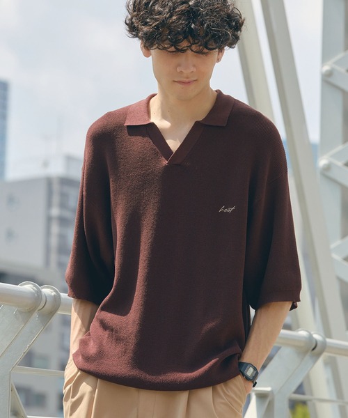 HECT(ヘクト)の「【HECT】High Gauge Skipper Logo Knit Polo / ハイゲージ畦編み ロゴ刺繍 スキッパー半袖ニットポロ<UVカット>(ポロシャツ・メンズ・オリーブ/ブラウン/ダークネイビー/チャコール/ブラック/ベージュ・S/L/M)」の22枚目の写真