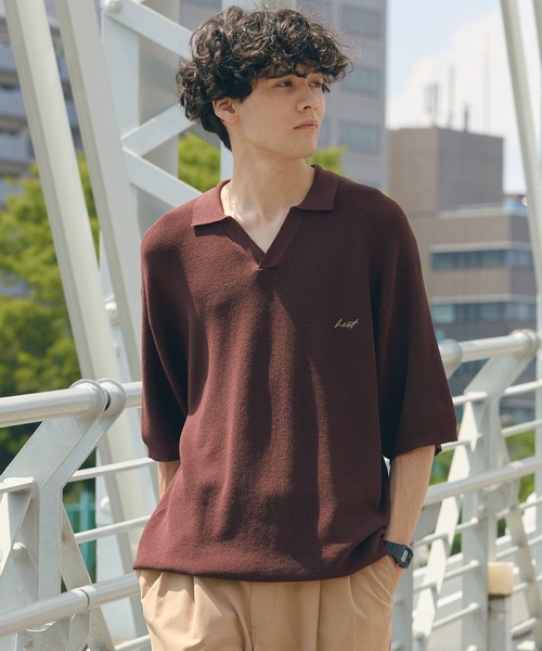 HECT(ヘクト)の「【HECT】High Gauge Skipper Logo Knit Polo / ハイゲージ畦編み ロゴ刺繍 スキッパー半袖ニットポロ<UVカット>(ポロシャツ・メンズ・オリーブ/ブラウン/ダークネイビー/チャコール/ブラック/ベージュ・S/L/M)」の21枚目の写真