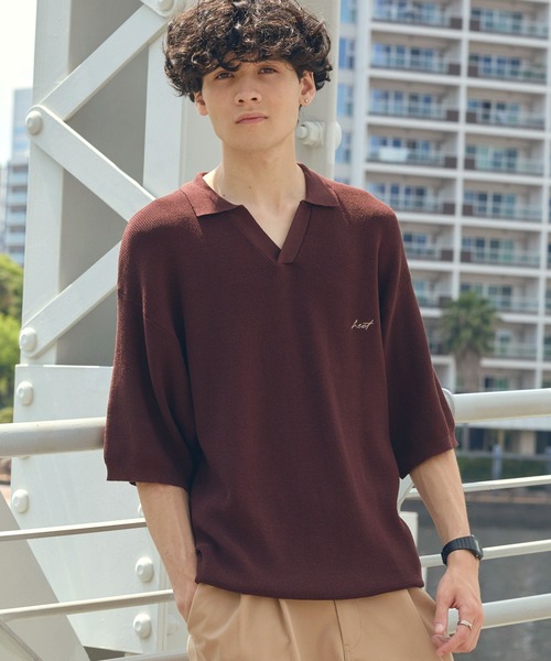 HECT(ヘクト)の「【HECT】High Gauge Skipper Logo Knit Polo / ハイゲージ畦編み ロゴ刺繍 スキッパー半袖ニットポロ<UVカット>(ポロシャツ・メンズ・オリーブ/ブラウン/ダークネイビー/チャコール/ブラック/ベージュ・S/L/M)」の16枚目の写真