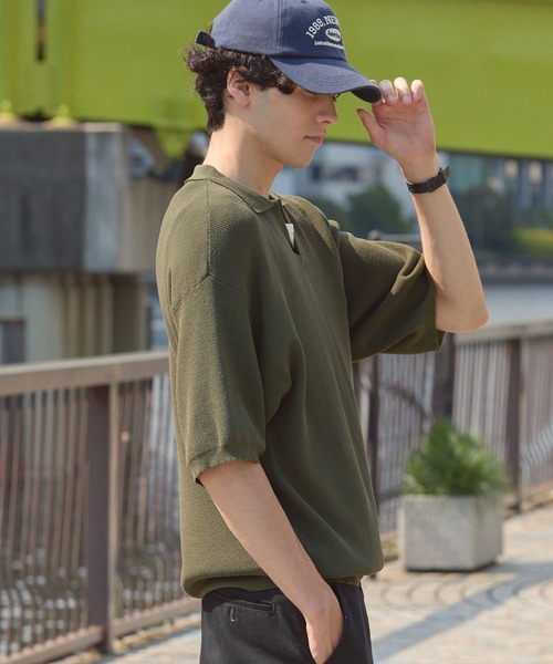 HECT(ヘクト)の「【HECT】High Gauge Skipper Logo Knit Polo / ハイゲージ畦編み ロゴ刺繍 スキッパー半袖ニットポロ<UVカット>(ポロシャツ・メンズ・オリーブ/ブラウン/ダークネイビー/チャコール/ブラック/ベージュ・S/L/M)」の12枚目の写真