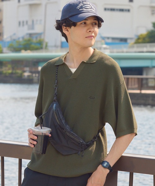 HECT(ヘクト)の「【HECT】High Gauge Skipper Logo Knit Polo / ハイゲージ畦編み ロゴ刺繍 スキッパー半袖ニットポロ<UVカット>(ポロシャツ・メンズ・オリーブ/ブラウン/ダークネイビー/チャコール/ブラック/ベージュ・S/L/M)」の9枚目の写真