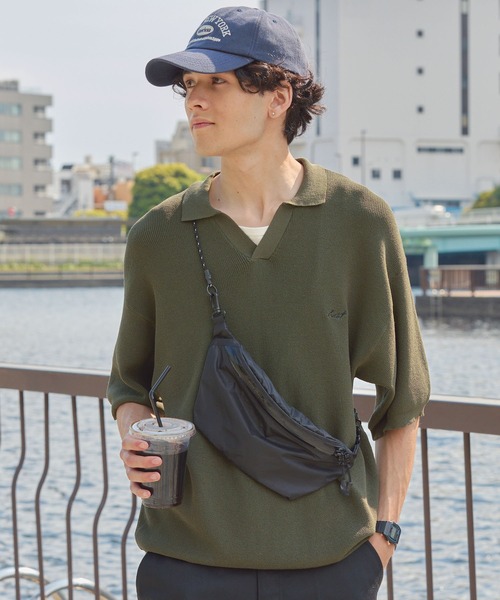HECT(ヘクト)の「【HECT】High Gauge Skipper Logo Knit Polo / ハイゲージ畦編み ロゴ刺繍 スキッパー半袖ニットポロ<UVカット>(ポロシャツ・メンズ・オリーブ/ブラウン/ダークネイビー/チャコール/ブラック/ベージュ・S/L/M)」の8枚目の写真