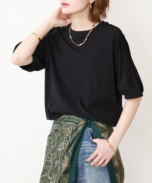 袖タックラグランスリーブ半袖トップス
