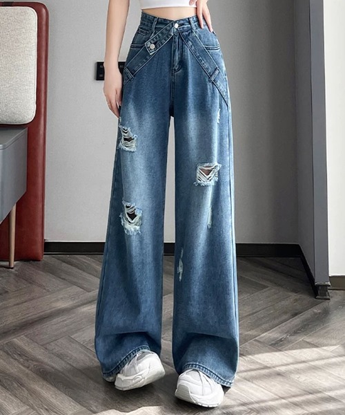 GLAMOROUS JANE(グラマラスジェーン)の「ウエストクロスデザインダメージデニムパンツ(デニムパンツ・レディース・ブルー・S/M/L)」の6枚目の写真