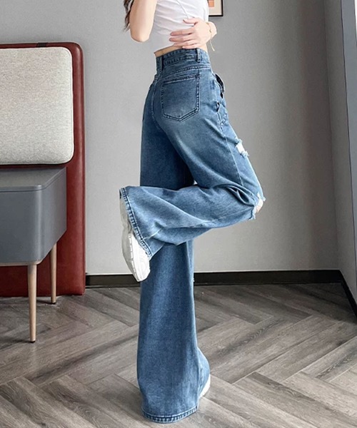 GLAMOROUS JANE(グラマラスジェーン)の「ウエストクロスデザインダメージデニムパンツ(デニムパンツ・レディース・ブルー・S/M/L)」の7枚目の写真