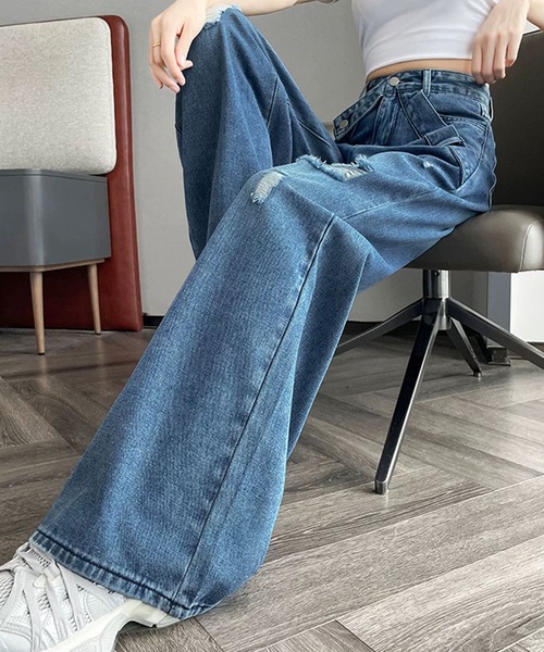 GLAMOROUS JANE(グラマラスジェーン)の「ウエストクロスデザインダメージデニムパンツ(デニムパンツ・レディース・ブルー・S/M/L)」の9枚目の写真