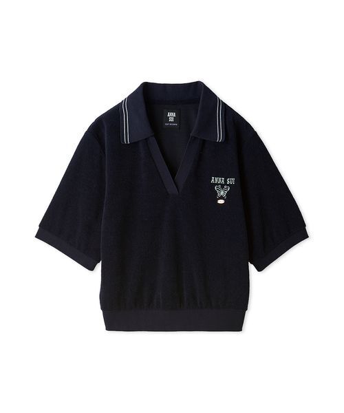 LILY BROWN(リリーブラウン)の「【LILY BROWN×ANNA SUI】パイルポロトップス(Tシャツ/カットソー・レディース・ピンク/ホワイト/ネイビー・F)」の3枚目の写真