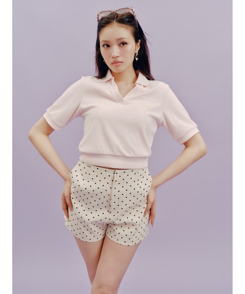 LILY BROWN(リリーブラウン)の「【LILY BROWN×ANNA SUI】パイルポロトップス(Tシャツ/カットソー・レディース・ピンク/ホワイト/ネイビー・F)」の6枚目の写真