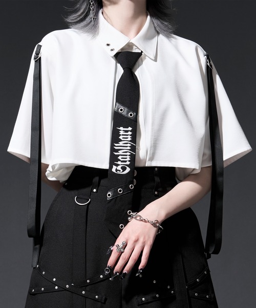 Ellno Loset(エルノロゼット)の「【無味コラボ】刺繍ネクタイツキショルダーコードフラシシャツ(シャツ/ブラウス・メンズ・オフホワイト/ブラック・LARGE/MEDIUM/SMALL)」の7枚目の写真