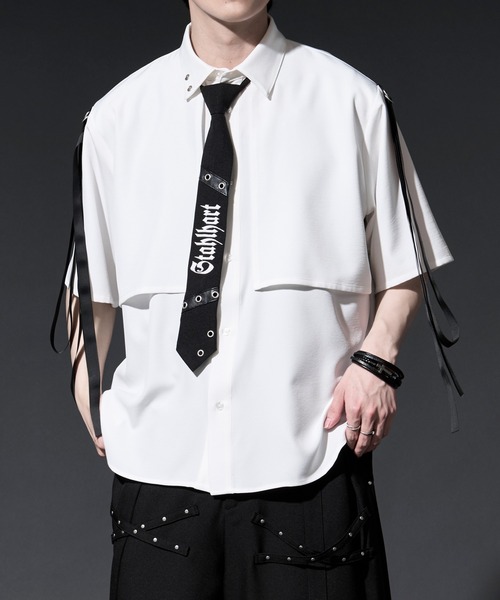 Ellno Loset(エルノロゼット)の「【無味コラボ】刺繍ネクタイツキショルダーコードフラシシャツ(シャツ/ブラウス・メンズ・オフホワイト/ブラック・LARGE/MEDIUM/SMALL)」の16枚目の写真