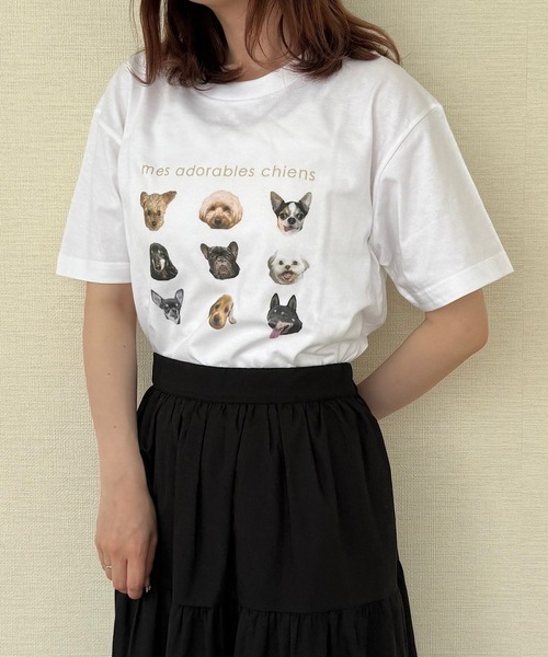 tunee(チュニー)の「DOGプリントデザイン半袖Tシャツ(hsyd)(Tシャツ/カットソー・レディース・アイボリー/ベージュ/ネイビー・LARGE/SMALL/MEDIUM)」の2枚目の写真