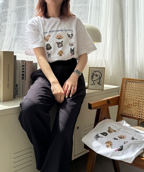 tunee(チュニー)の「DOGプリントデザイン半袖Tシャツ(hsyd)(Tシャツ/カットソー・レディース・アイボリー/ベージュ/ネイビー・LARGE/SMALL/MEDIUM)」の5枚目の写真