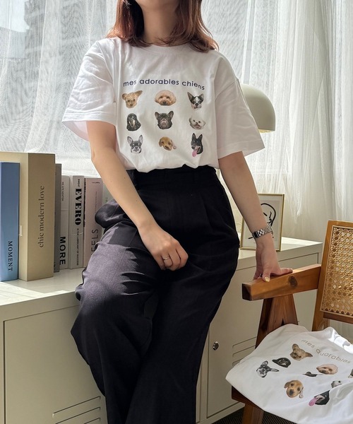 tunee(チュニー)の「DOGプリントデザイン半袖Tシャツ(hsyd)(Tシャツ/カットソー・レディース・アイボリー/ベージュ/ネイビー・LARGE/SMALL/MEDIUM)」の6枚目の写真