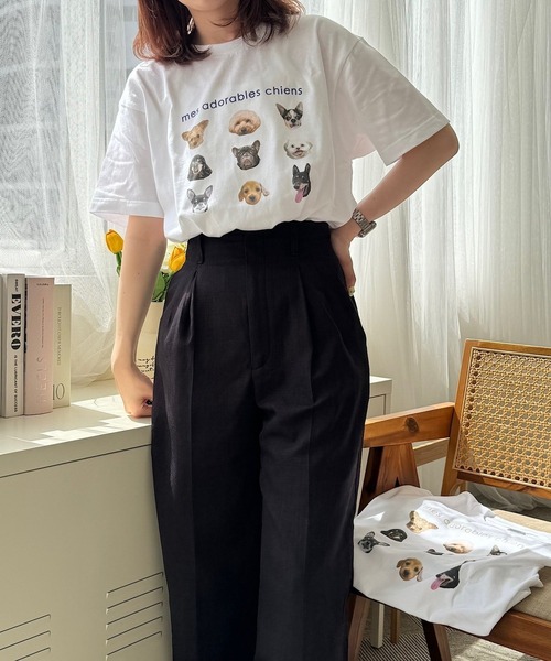 tunee(チュニー)の「DOGプリントデザイン半袖Tシャツ(hsyd)(Tシャツ/カットソー・レディース・アイボリー/ベージュ/ネイビー・LARGE/SMALL/MEDIUM)」の9枚目の写真