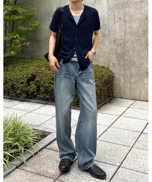 Chikashitsu +（チカシツプラス）の「【Chikashitsu +】no collar half sleeve cardigan (3color) / 【チカシツプラス】ノーカラー半袖サマーカーディガン＜着用動画あり＞（カーディガン/ボレロ・メンズ・ネイビー/ブラック/アイボリー・ONE SIZE）」の7枚目の写真
