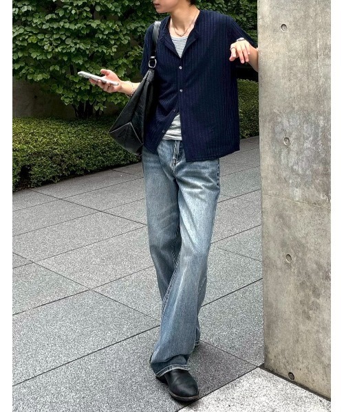 Chikashitsu +（チカシツプラス）の「【Chikashitsu +】no collar half sleeve cardigan (3color) / 【チカシツプラス】ノーカラー半袖サマーカーディガン＜着用動画あり＞（カーディガン/ボレロ・メンズ・ネイビー/ブラック/アイボリー・ONE SIZE）」の11枚目の写真